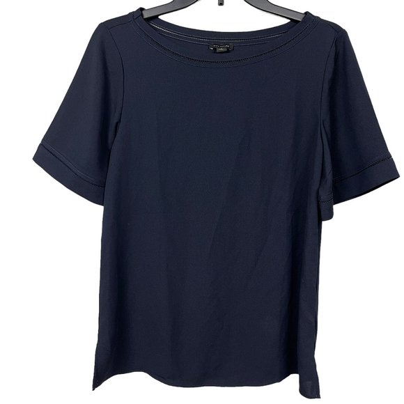 Ann Taylor Tops - Ann Taylor Top Womens S Navy Blue Short Sleeve Eyelet Woven Slinky Knit NWT